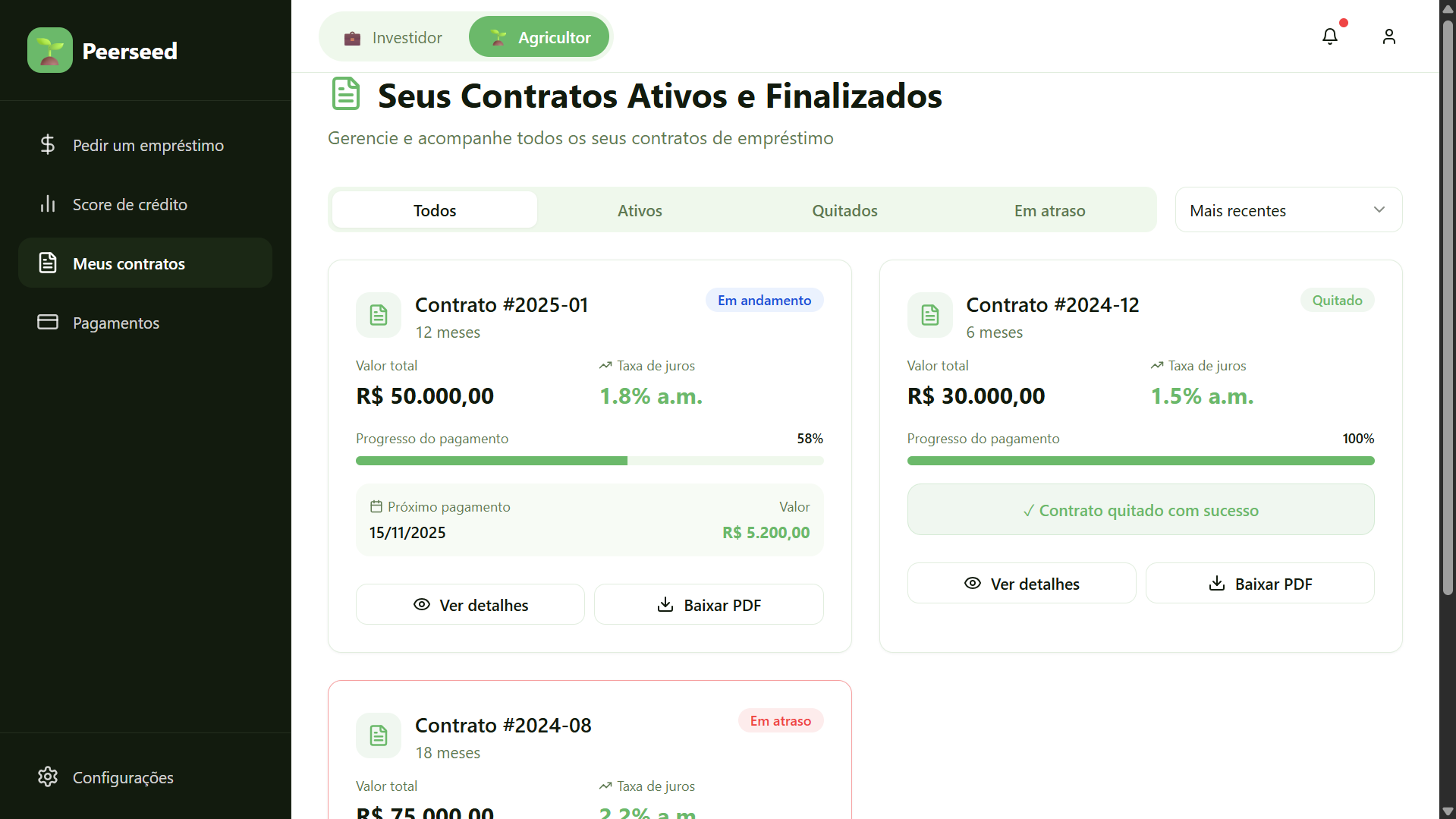 Tela Meus Contratos