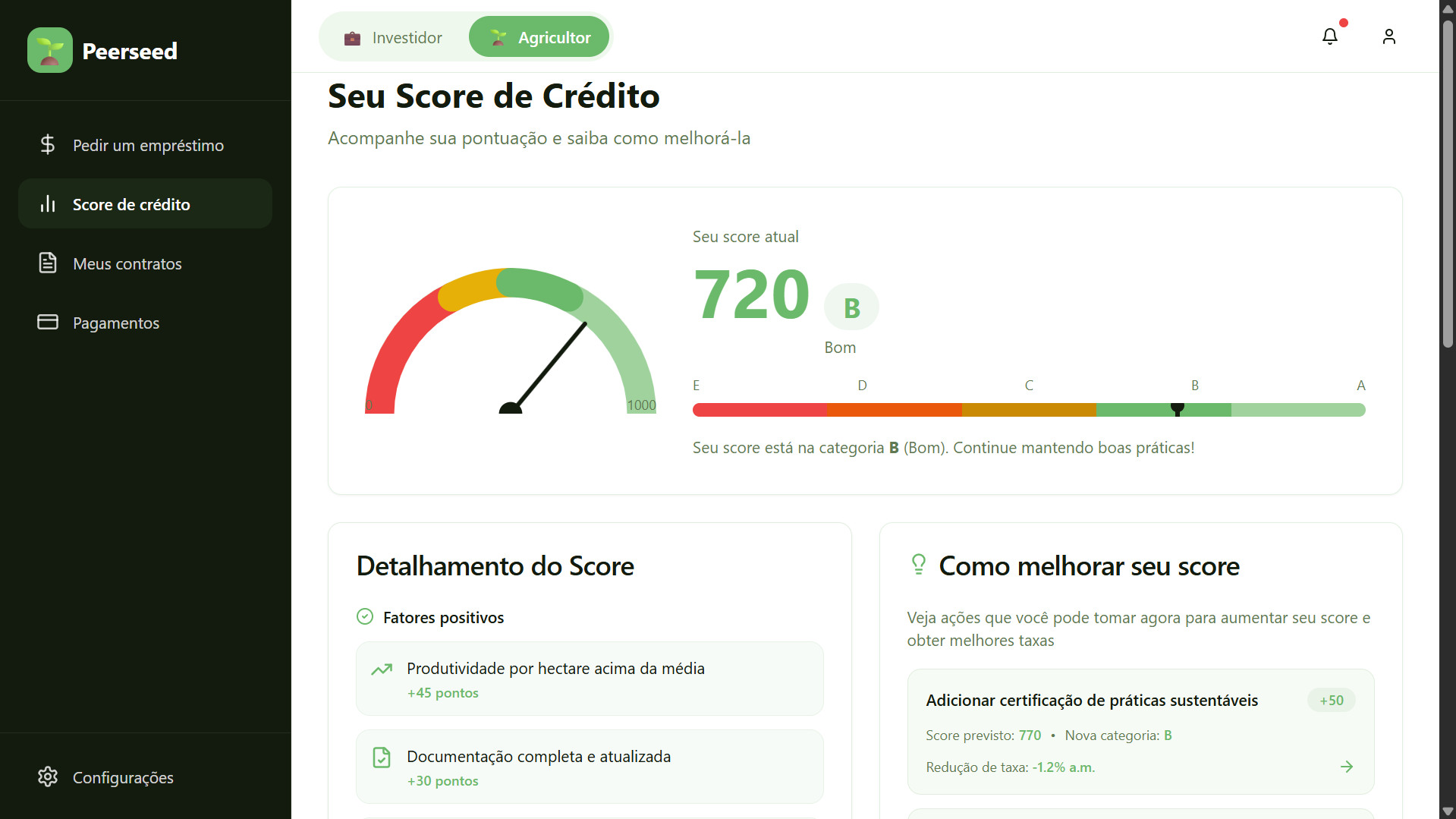 Tela Score de Crédito